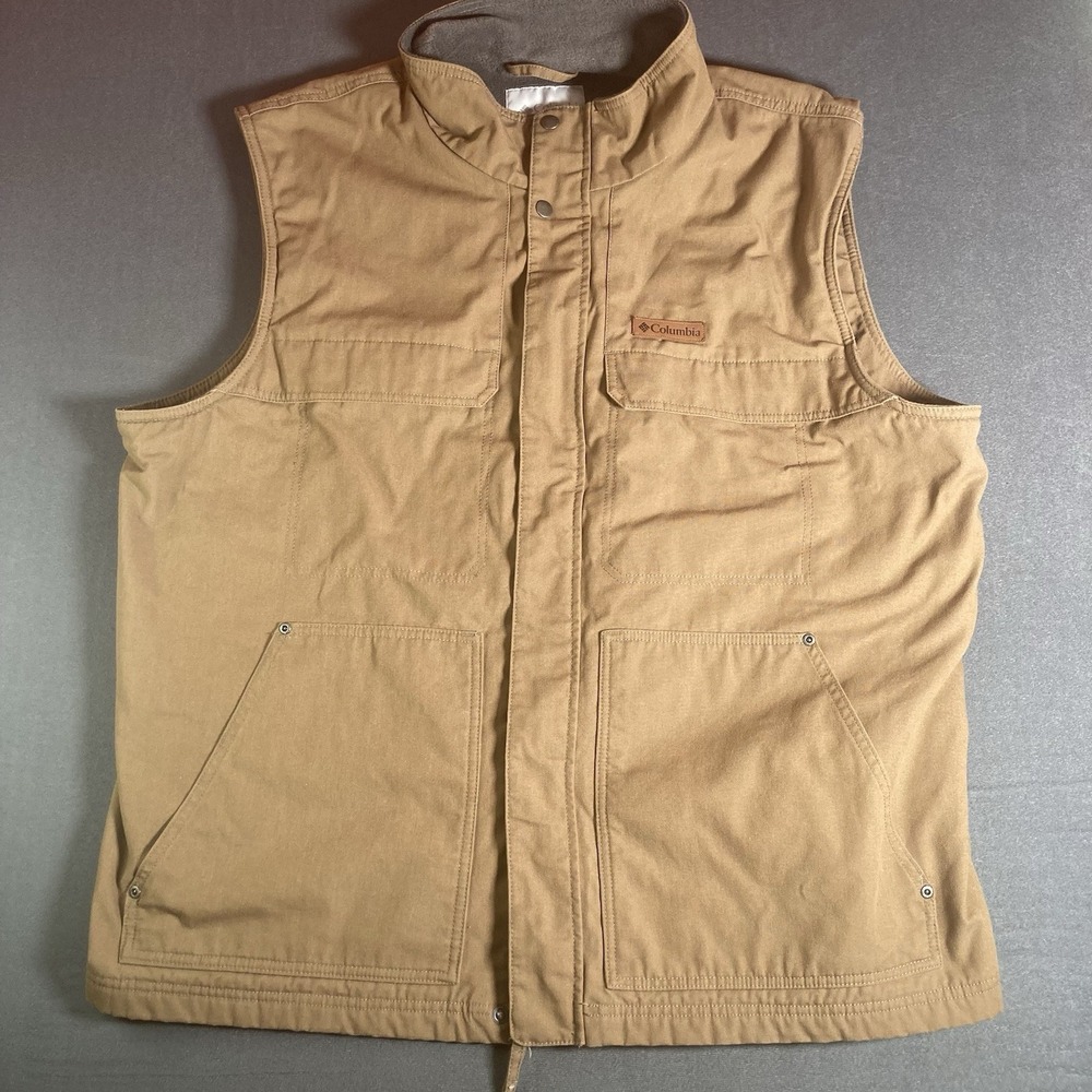 Columbia Men's Larix Park Vest Cotton Canvas Fleece Lining Size XXL Tan